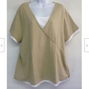 Women's Beige V Neck Insert Tee Top 22/24